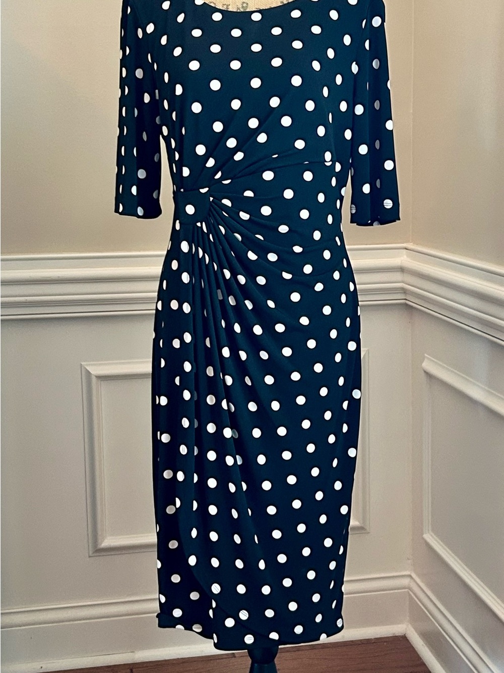 Black Polka Dot Mock-Wrap Women's Dress